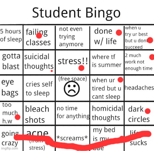 Don't question me rn, okay? | image tagged in student bingo,school,stress,too much,please help me | made w/ Imgflip meme maker