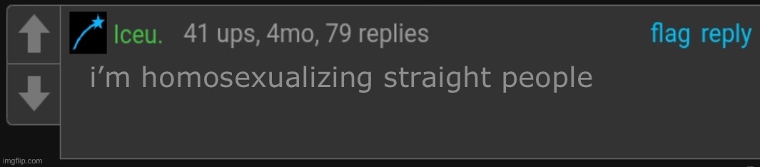 iceu comment | i’m homosexualizing straight people | image tagged in iceu | made w/ Imgflip meme maker