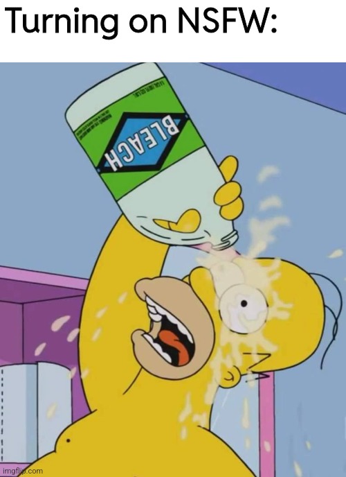 Homer with bleach | Turning on NSFW: | image tagged in homer with bleach | made w/ Imgflip meme maker