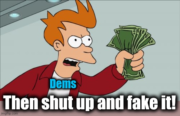 Shut Up And Take My Money Fry Meme | Dems Then shut up and fake it! | image tagged in memes,shut up and take my money fry | made w/ Imgflip meme maker