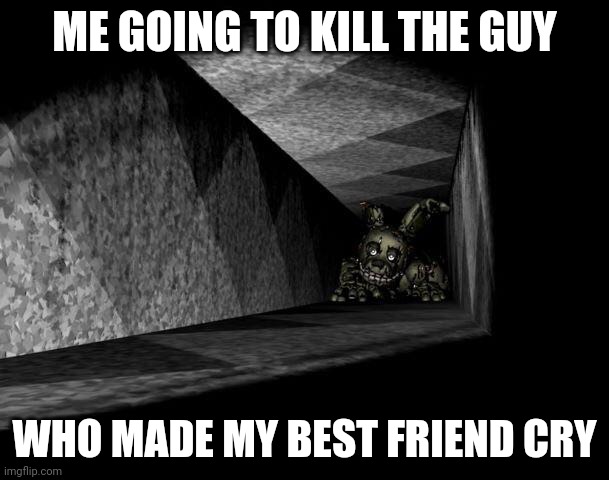 I hope you liked this poem guys, right now I'm gouging out his eyes. | ME GOING TO KILL THE GUY; WHO MADE MY BEST FRIEND CRY | image tagged in fnaf 3 | made w/ Imgflip meme maker