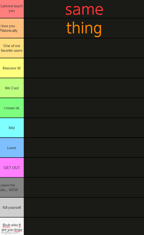 Ultimate Tierlist (made by republic of Texas) | same; thing | image tagged in ultimate tierlist made by republic of texas | made w/ Imgflip meme maker