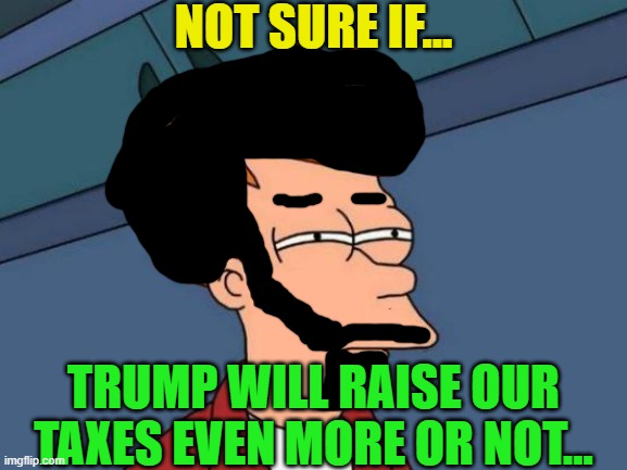 Protect our veterans ! | NOT SURE IF... TRUMP WILL RAISE OUR TAXES EVEN MORE OR NOT... | image tagged in memes,futurama fry | made w/ Imgflip meme maker