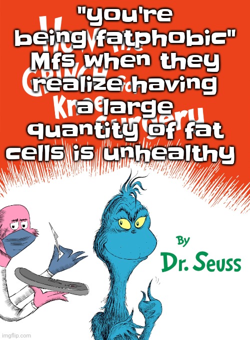 Knee surgery book | "you're being fatphobic" Mfs when they realize having a large quantity of fat cells is unhealthy | image tagged in knee surgery book | made w/ Imgflip meme maker