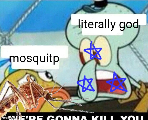 Squidward Scaring Child | literally god mosquitp | image tagged in squidward scaring child | made w/ Imgflip meme maker
