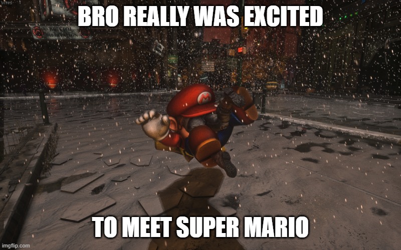 broisexcited | BRO REALLY WAS EXCITED; TO MEET SUPER MARIO | image tagged in broisexcited | made w/ Imgflip meme maker