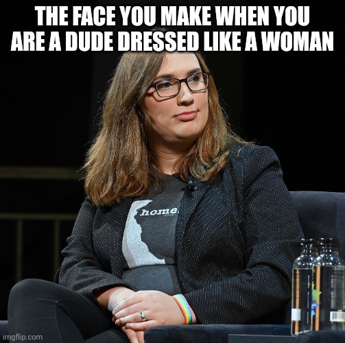 Trans congresswoman Sarah McBride | THE FACE YOU MAKE WHEN YOU ARE A DUDE DRESSED LIKE A WOMAN | image tagged in trans congresswoman sarah mcbride | made w/ Imgflip meme maker