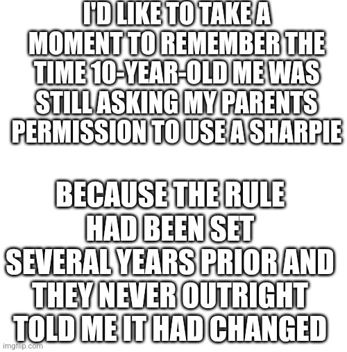 That was an interesting conversation | I'D LIKE TO TAKE A MOMENT TO REMEMBER THE TIME 10-YEAR-OLD ME WAS STILL ASKING MY PARENTS PERMISSION TO USE A SHARPIE; BECAUSE THE RULE HAD BEEN SET SEVERAL YEARS PRIOR AND THEY NEVER OUTRIGHT TOLD ME IT HAD CHANGED | image tagged in autism,why are you reading the tags | made w/ Imgflip meme maker