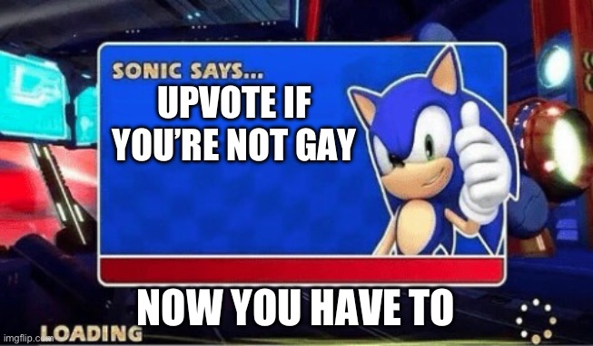 Sonic Says | UPVOTE IF YOU’RE NOT GAY; NOW YOU HAVE TO | image tagged in sonic says | made w/ Imgflip meme maker