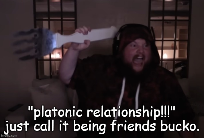 fork warrior | "platonic relationship!!!" just call it being friends bucko. | image tagged in fork warrior | made w/ Imgflip meme maker