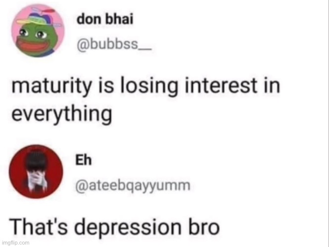 Maturity or? | image tagged in maturity,depression,wisdom | made w/ Imgflip meme maker