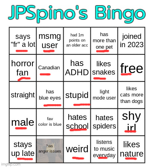 JPSpino's bingo | image tagged in jpspino's bingo | made w/ Imgflip meme maker