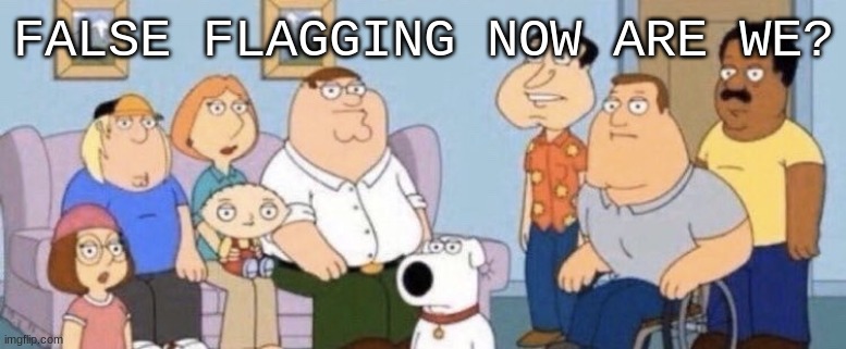 Damn bro you got the whole squad laughing | FALSE FLAGGING NOW ARE WE? | image tagged in damn bro you got the whole squad laughing | made w/ Imgflip meme maker