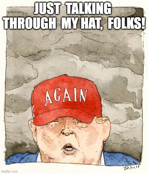 Mad Hatter | JUST  TALKING  THROUGH  MY HAT,  FOLKS! | image tagged in donald trump | made w/ Imgflip meme maker