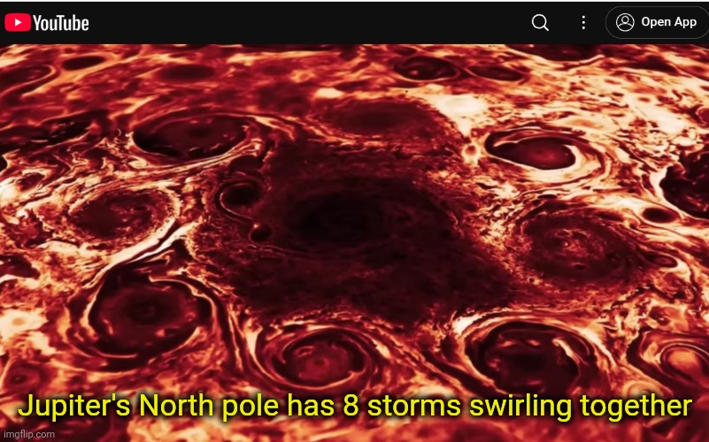 A Storm Cluster at Jupiter's North Pole | Jupiter's North pole has 8 storms swirling together | image tagged in jupiter | made w/ Imgflip meme maker