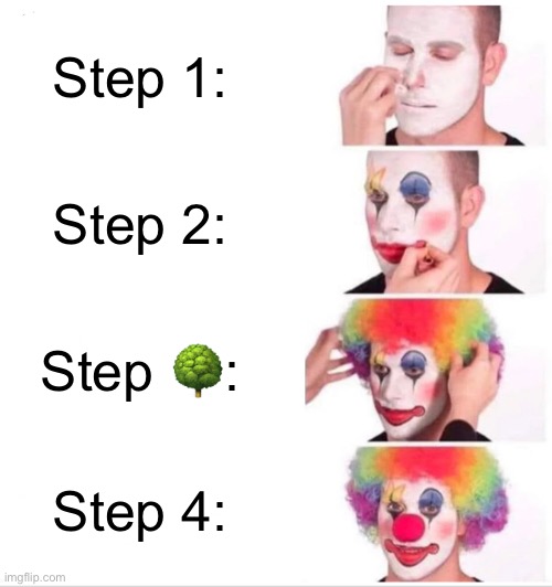 How to become a twitter user | Step 1:; Step 2:; Step 🌳:; Step 4: | image tagged in memes,clown applying makeup | made w/ Imgflip meme maker