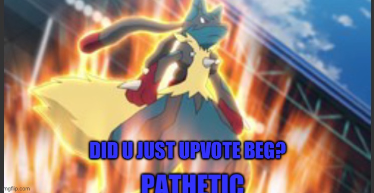 Pathetic little wimp | DID U JUST UPVOTE BEG? | image tagged in lucario pathetic | made w/ Imgflip meme maker