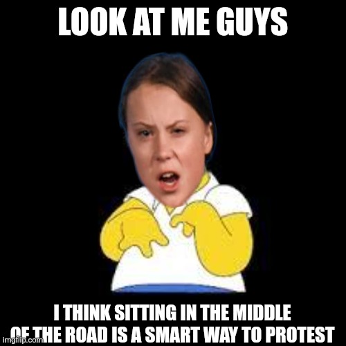 Look Marge | LOOK AT ME GUYS; I THINK SITTING IN THE MIDDLE OF THE ROAD IS A SMART WAY TO PROTEST | image tagged in look marge | made w/ Imgflip meme maker