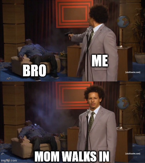 Nah I didnt do it mom !! | ME; BRO; MOM WALKS IN | image tagged in memes,who killed hannibal | made w/ Imgflip meme maker