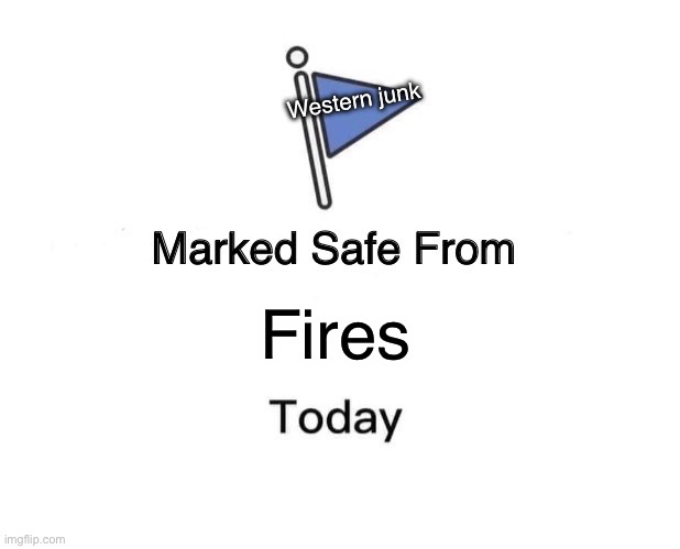 Marked Safe From Meme | Western junk; Fires | image tagged in memes,marked safe from | made w/ Imgflip meme maker