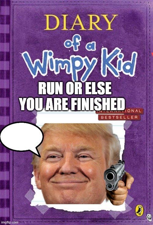 Diary of a Wimpy Kid Cover Template | RUN OR ELSE YOU ARE FINISHED; hehehehehhehehee; Diary of a Cage-Free Kid | image tagged in diary of a wimpy kid cover template | made w/ Imgflip meme maker