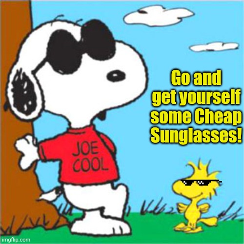 Snoopy Joe Cool | Go and get yourself some Cheap Sunglasses! | image tagged in snoopy joe cool | made w/ Imgflip meme maker