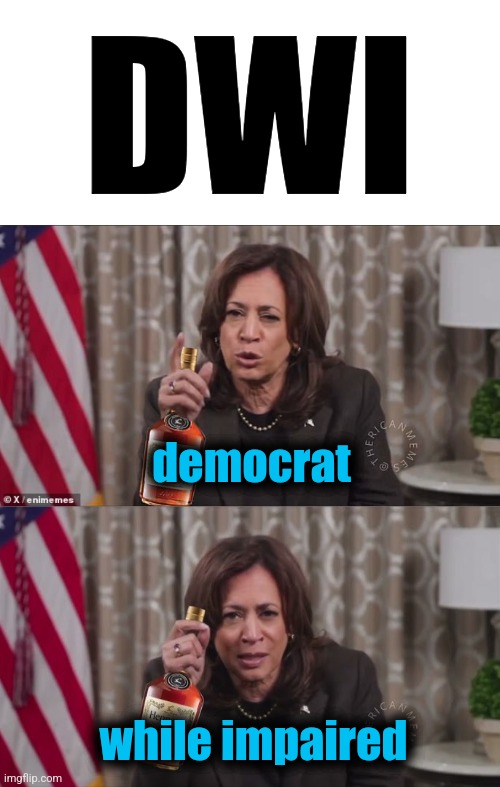 The dangers of DWI | DWI; democrat; while impaired | image tagged in memes,dwi,democrat while impaired,kamala harris,alcoholic,finished | made w/ Imgflip meme maker