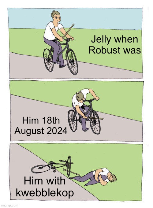 Bike Fall Meme | Jelly when Robust was; Him 18th August 2024; Him with kwebblekop | image tagged in memes,bike fall | made w/ Imgflip meme maker