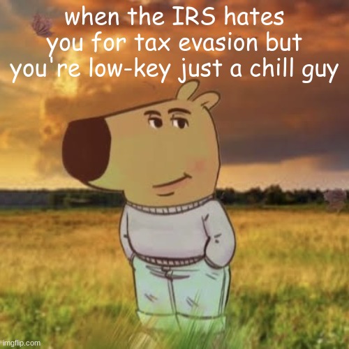 Chill guy | when the IRS hates you for tax evasion but you're low-key just a chill guy | image tagged in chill guy | made w/ Imgflip meme maker
