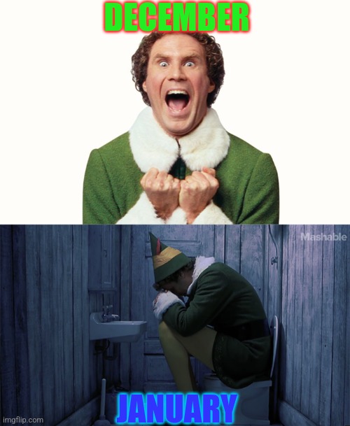 DECEMBER; JANUARY | image tagged in buddy the elf excited | made w/ Imgflip meme maker