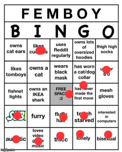 no bingo equals another day not wanting to kms | image tagged in femboy bingo | made w/ Imgflip meme maker