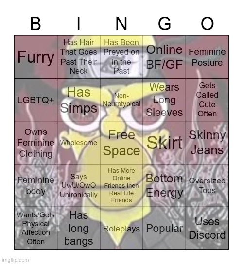 homer simp | image tagged in femboy bingo | made w/ Imgflip meme maker