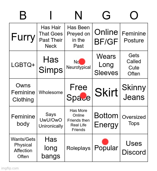 “Bottom energy” get a fucking life | image tagged in femboy bingo | made w/ Imgflip meme maker