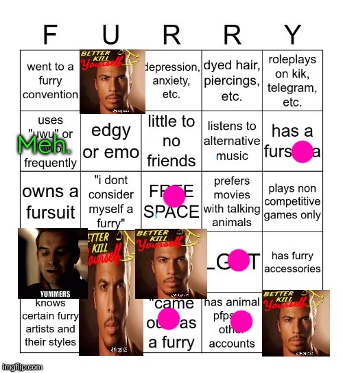 Furry Bingo V2 | Meh. | image tagged in furry bingo v2 | made w/ Imgflip meme maker