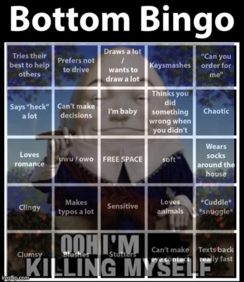 Bottom Bingo | image tagged in bottom bingo | made w/ Imgflip meme maker