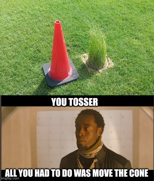 ALL THAT TIME MOWING | YOU TOSSER; ALL YOU HAD TO DO WAS MOVE THE CONE | image tagged in you tosser you had one job to do,mowing,lawnmower,you had one job,fail | made w/ Imgflip meme maker