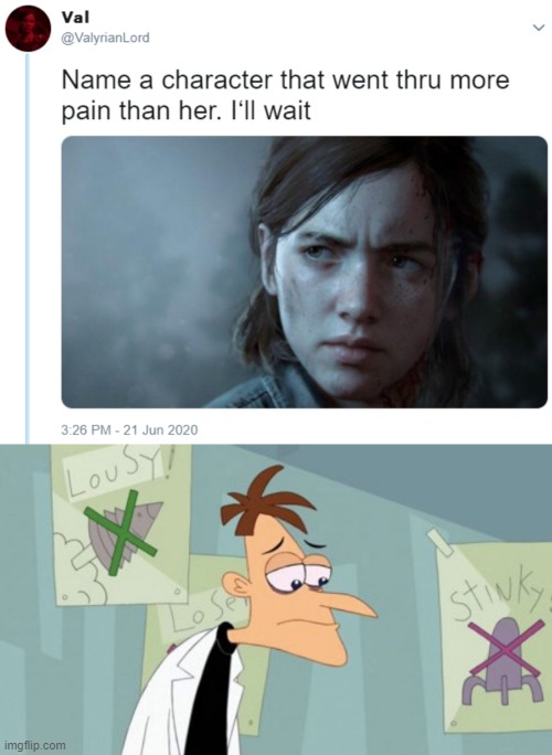 doof | image tagged in name one character who went through more pain than her | made w/ Imgflip meme maker