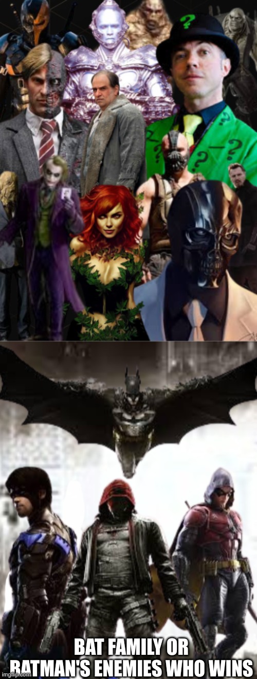 BAT FAMILY OR BATMAN'S ENEMIES WHO WINS | image tagged in heros vs villains | made w/ Imgflip meme maker