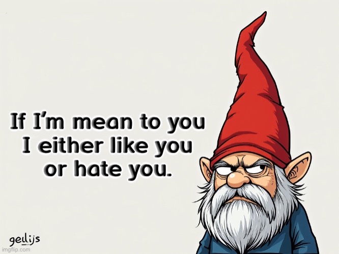 Mean gnome | image tagged in grumpy,gnome | made w/ Imgflip meme maker