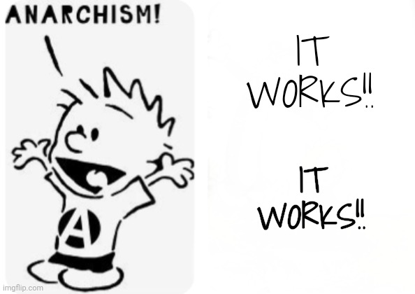 Anarchy | IT WORKS!! IT WORKS!! | image tagged in anarchy | made w/ Imgflip meme maker