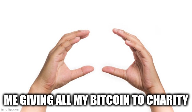 Bitcoin charity | ME GIVING ALL MY BITCOIN TO CHARITY | image tagged in nothing burger | made w/ Imgflip meme maker