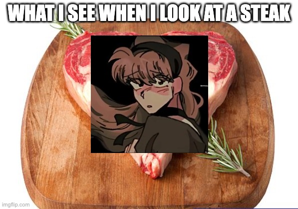 heart steak | WHAT I SEE WHEN I LOOK AT A STEAK | image tagged in heart steak,memes,funny,studio investigrave,dead plate,steak | made w/ Imgflip meme maker