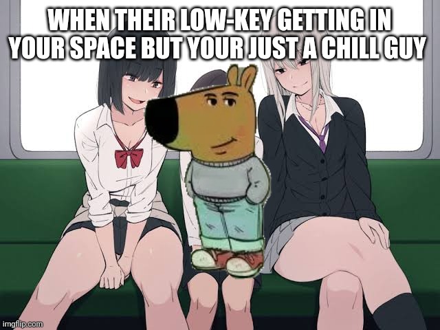 Suggestive Train | WHEN THEIR LOW-KEY GETTING IN YOUR SPACE BUT YOUR JUST A CHILL GUY | image tagged in suggestive train | made w/ Imgflip meme maker