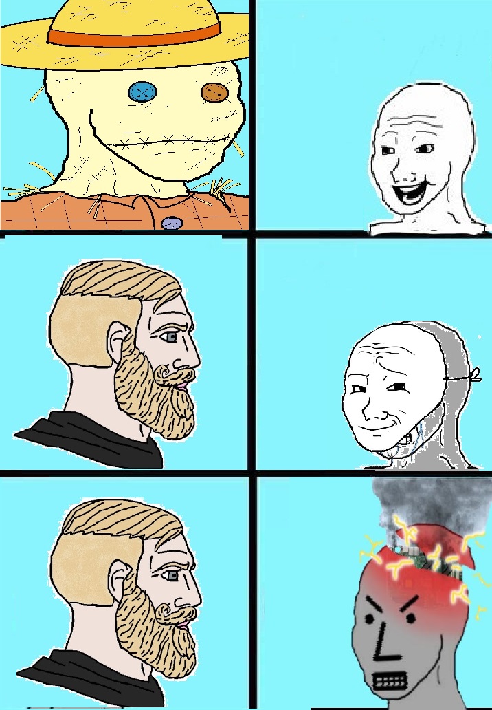 wojak strawman vs npc mask slip Blank Meme Template