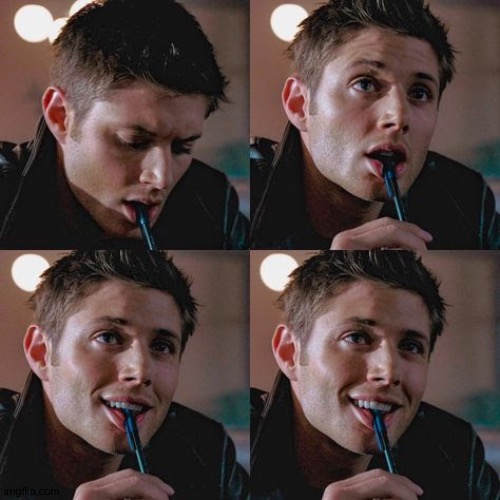 For Whomever Needs This | image tagged in dean winchester,jensen ackles,supernatural,bites pen,super gorgeous,for whomever needs this | made w/ Imgflip meme maker