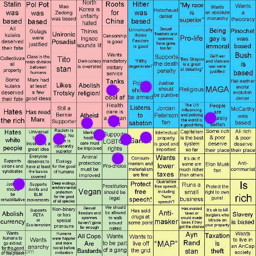 (dumb political shit nobody cares about) i wonder what msmg has to say abt this!!! | image tagged in political compass bingo | made w/ Imgflip meme maker