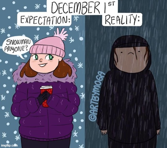 image tagged in december,december 1st,expectation vs reality,snowman,good vibes,depression | made w/ Imgflip meme maker