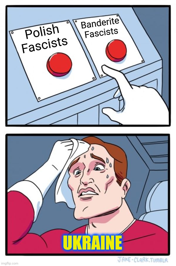 Two Buttons Meme | Polish Fascists Banderite Fascists UKRAINE | image tagged in memes,two buttons | made w/ Imgflip meme maker