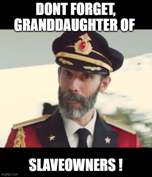 Captain Obvious | DONT FORGET, GRANDDAUGHTER OF SLAVEOWNERS ! | image tagged in captain obvious | made w/ Imgflip meme maker