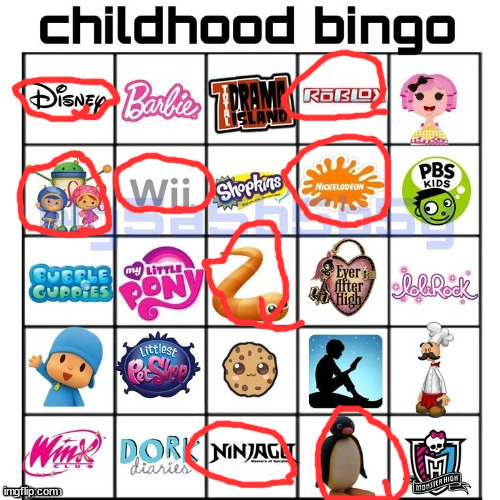 no bingko (zad) | image tagged in childhood bingo | made w/ Imgflip meme maker